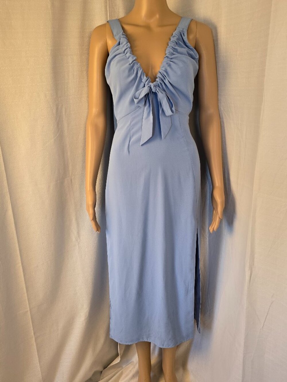 Abercrombie & Fitch Blue Sleeveless Summer Dress with Bow & Side Slit Size Small